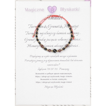 Bransoletka celebrytka czarny TURMALIN GRANAT HEMATYT ochrona i siła